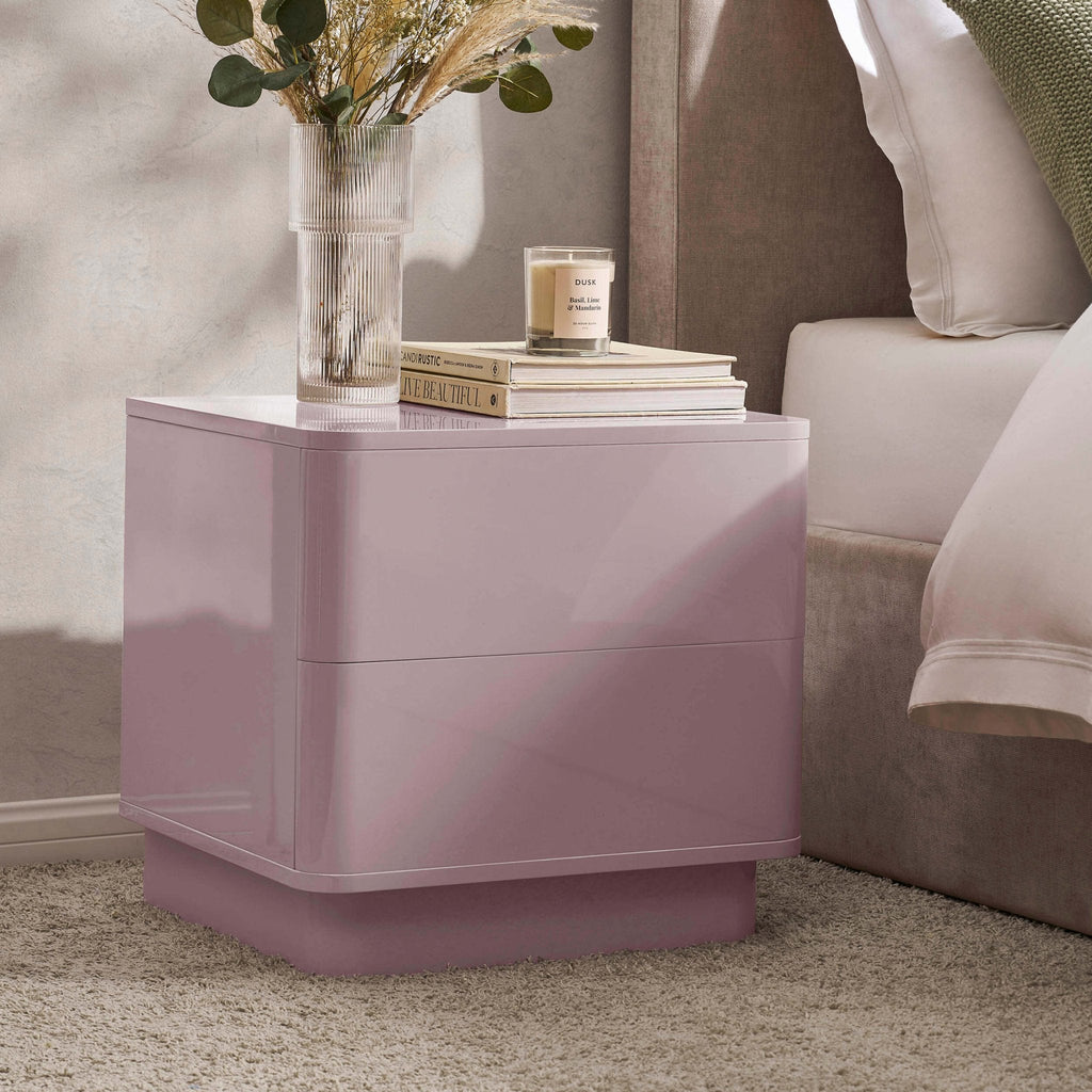 Dusklia - Romilly High Gloss 2 Drawer Bedside Table - Violet Ice