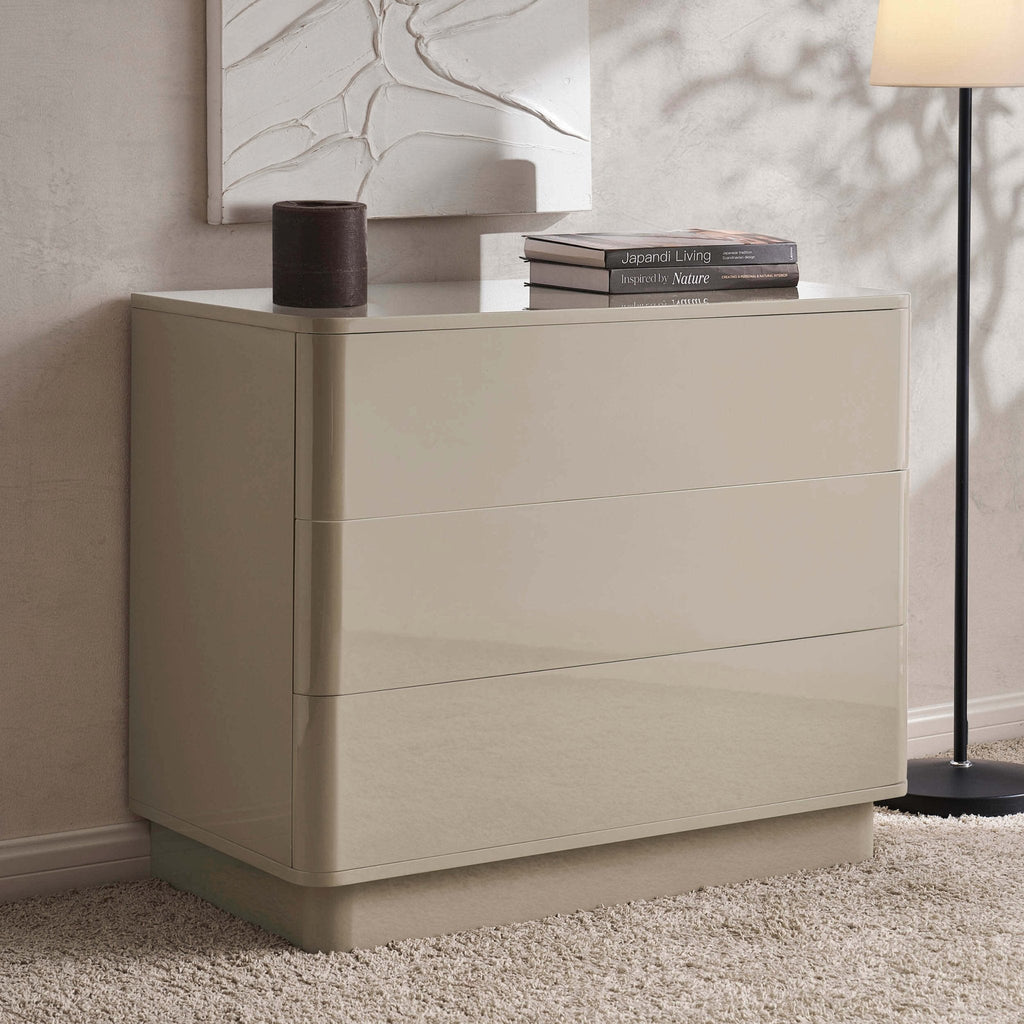 Dusklia - Romilly High Gloss 3 Drawer Chest - Taupe