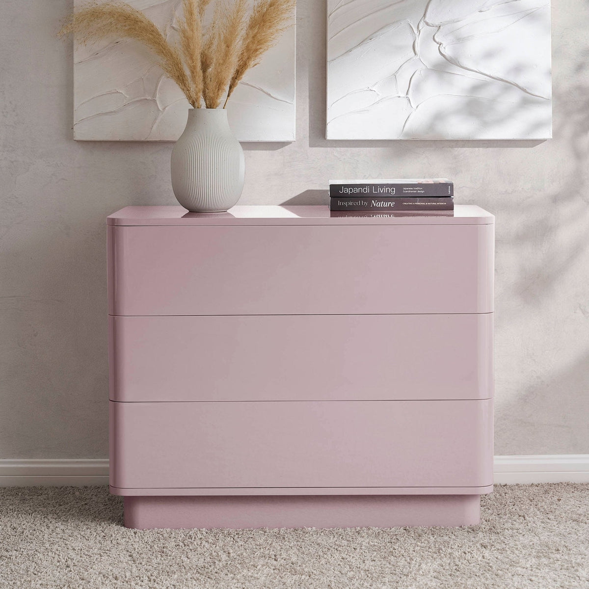 Dusklia - Romilly High Gloss 3 Drawer Chest - Violet Ice