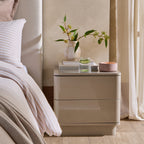 Dusklia - Romilly High Gloss 2 Drawer Bedside Table - Taupe