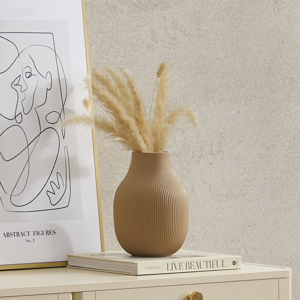 Dusklia - Rose Matt Ribbed Clay Vase - Sand