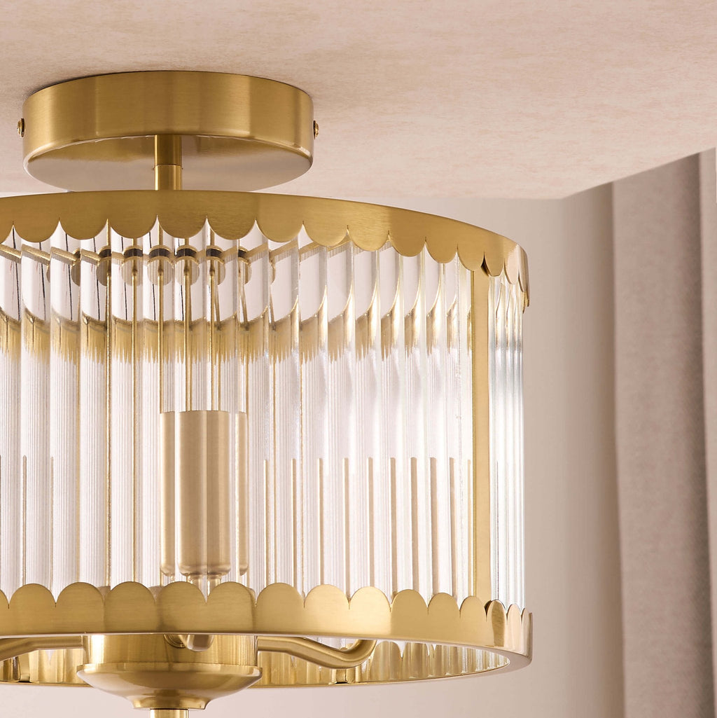 Dusklia - Rosie Glass Scallop Flush Ceiling Light - Gold