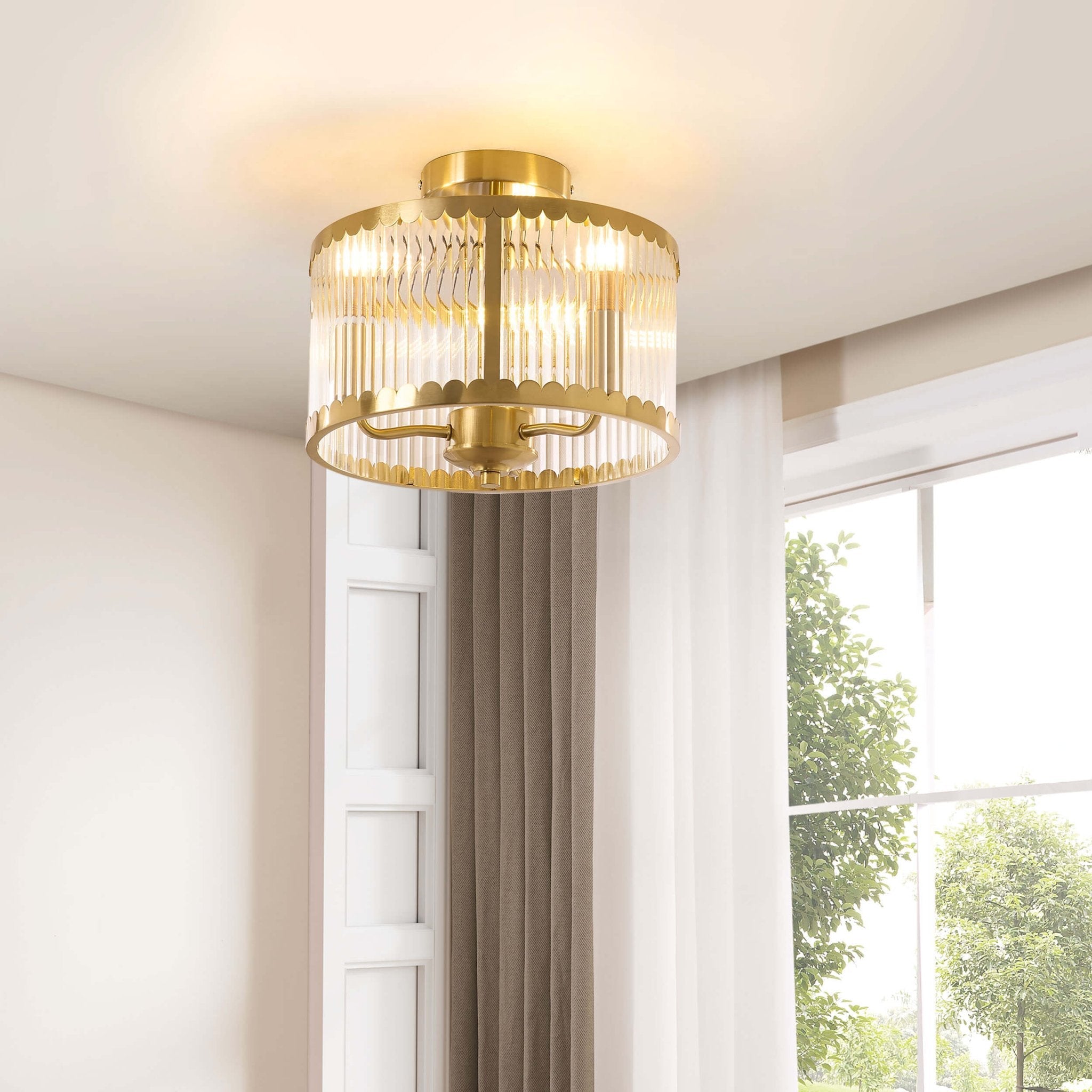 Dusklia - Rosie Glass Scallop Flush Ceiling Light - Gold