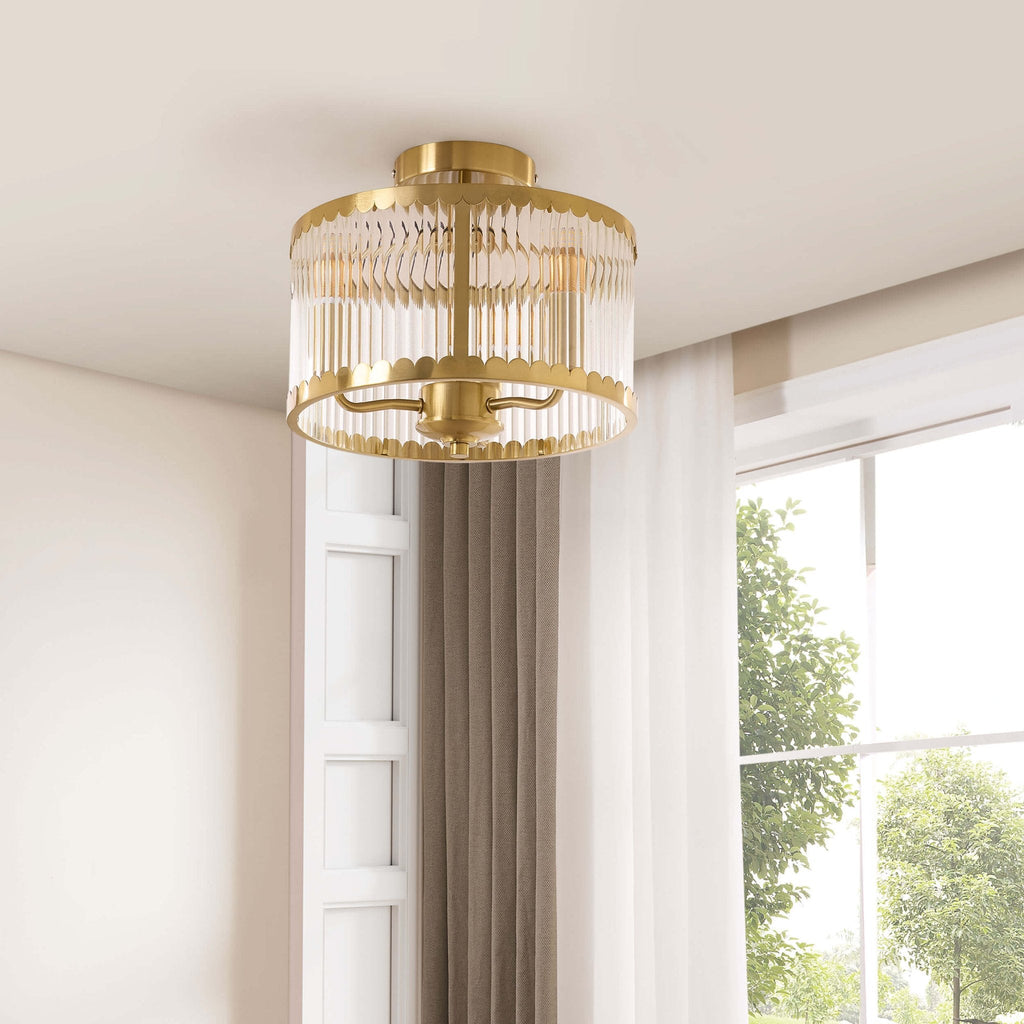 Dusklia - Rosie Glass Scallop Flush Ceiling Light - Gold