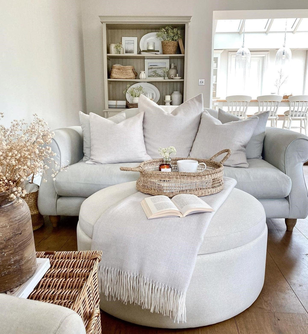 Dusklia - Stockton Round Storage Pouffe - Linen Natural