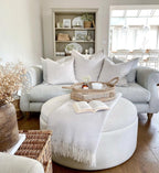 Dusklia - Stockton Round Storage Pouffe - Linen Natural
