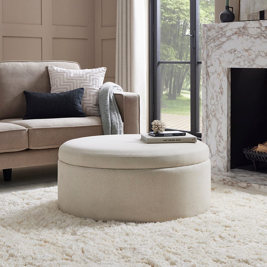 Dusklia - Stockton Round Storage Pouffe - Linen Natural