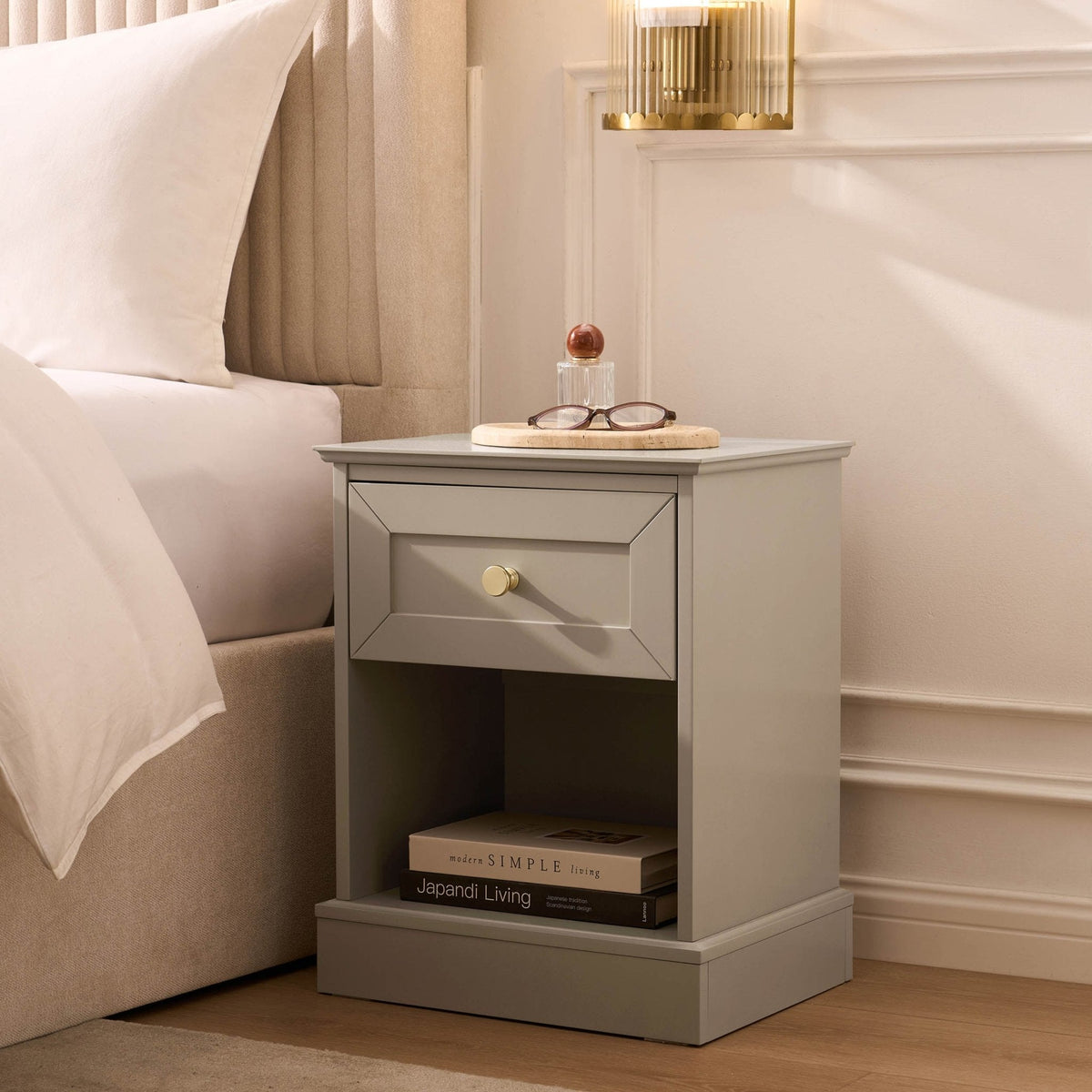 Dusklia - Ruby 1 Drawer Nightstand - Taupe