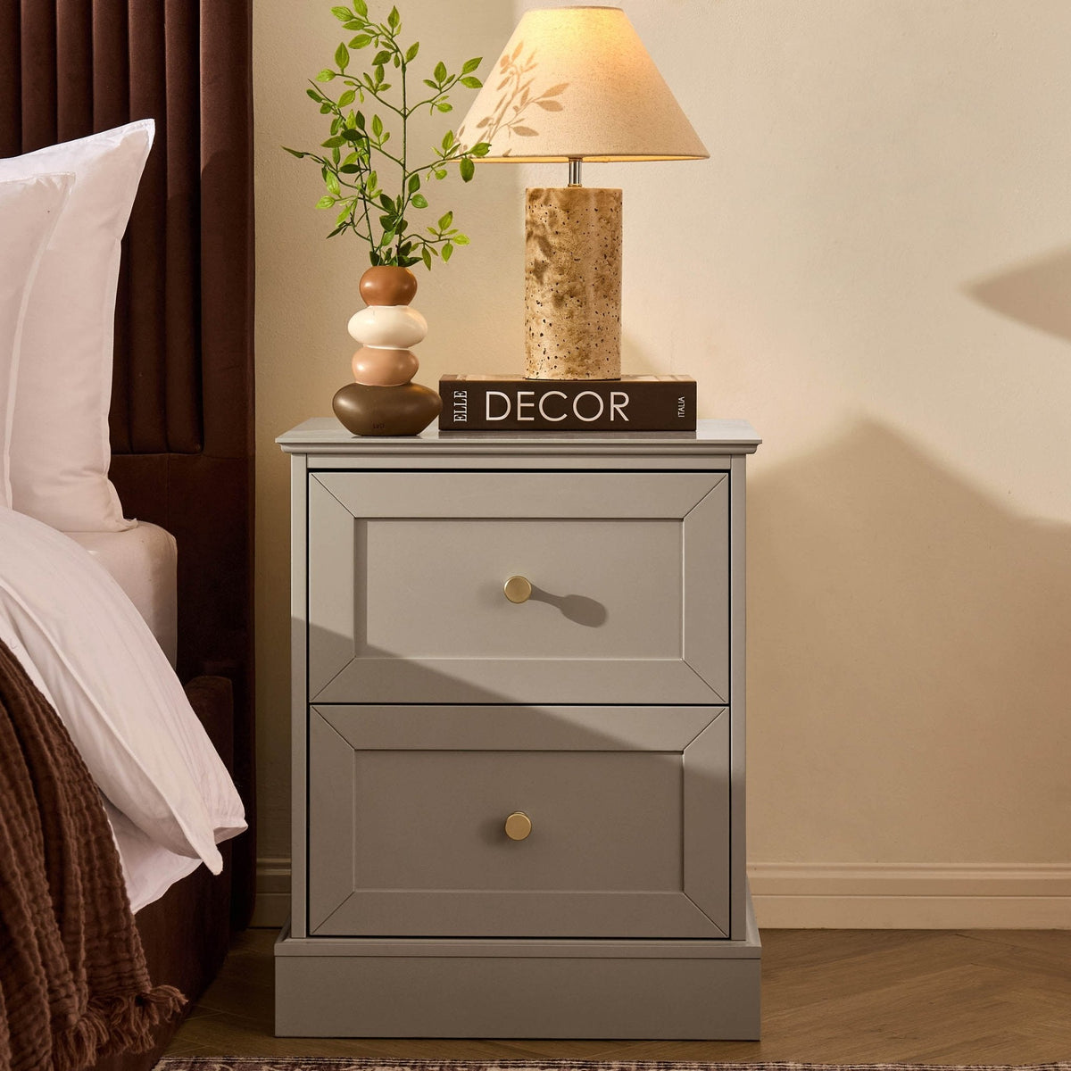 Dusklia - Ruby 2 Drawer Bedside Table - Taupe