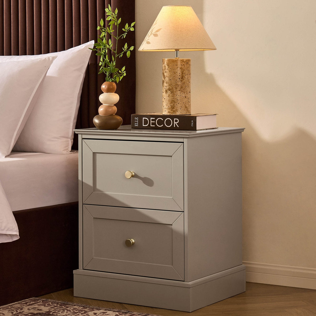 Dusklia - Ruby 2 Drawer Bedside Table - Taupe
