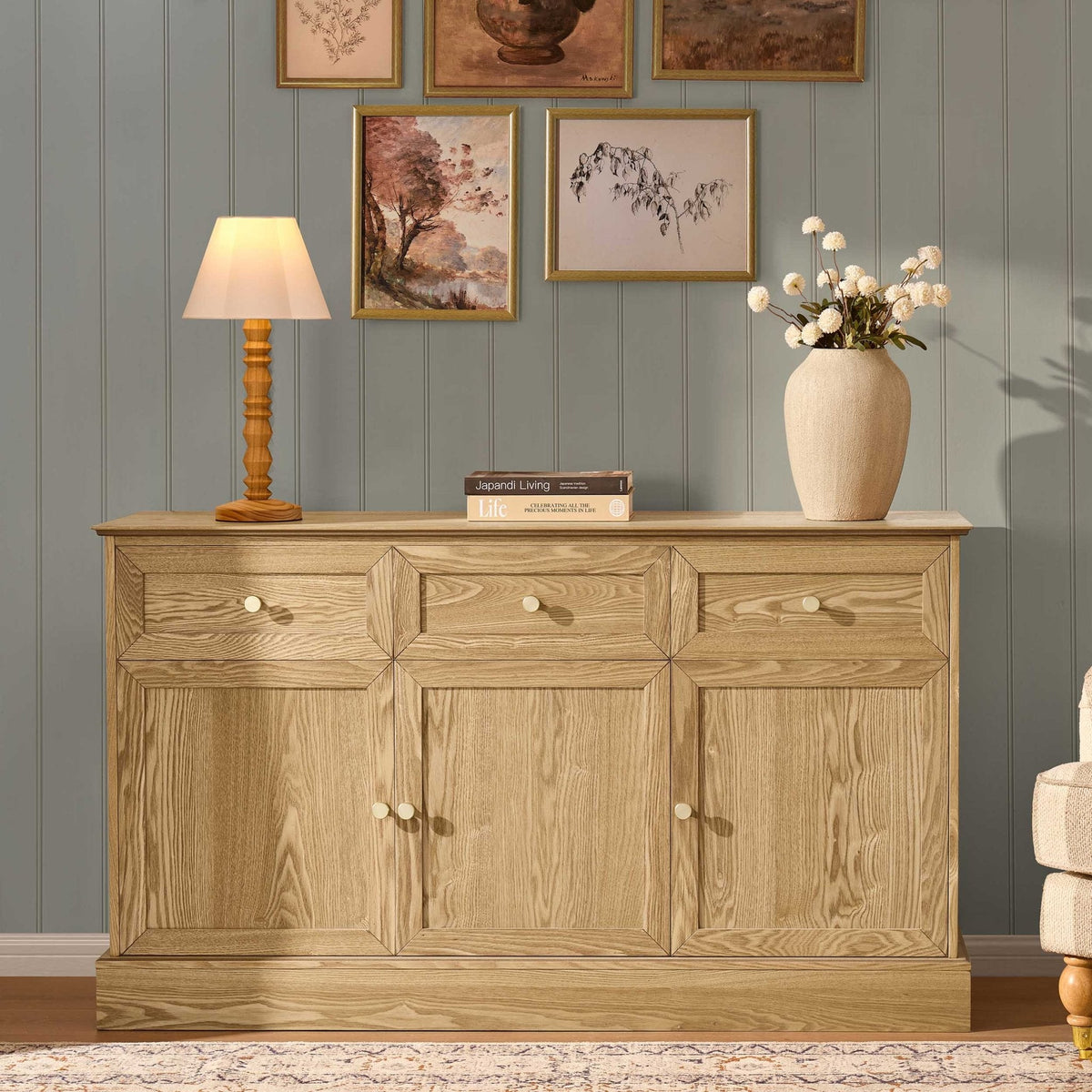 Dusklia - Ruby 3 Door Sideboard with Drawers - Light Wood