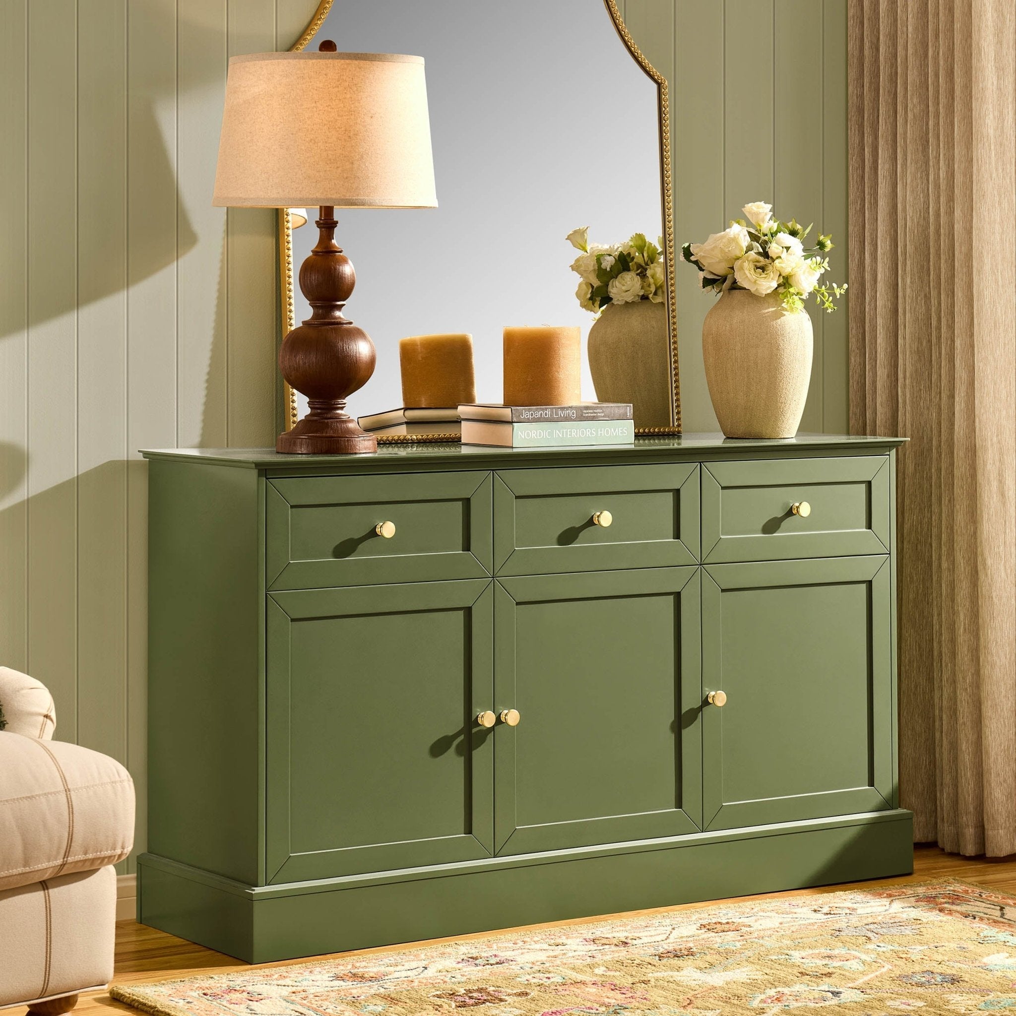 Dusklia - Ruby 3 Door Sideboard with Drawers - Olive