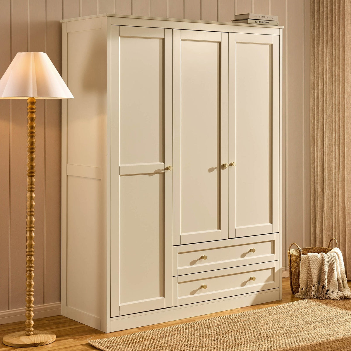 Dusklia - Ruby 3 Door Wardrobe with Drawers - Cream