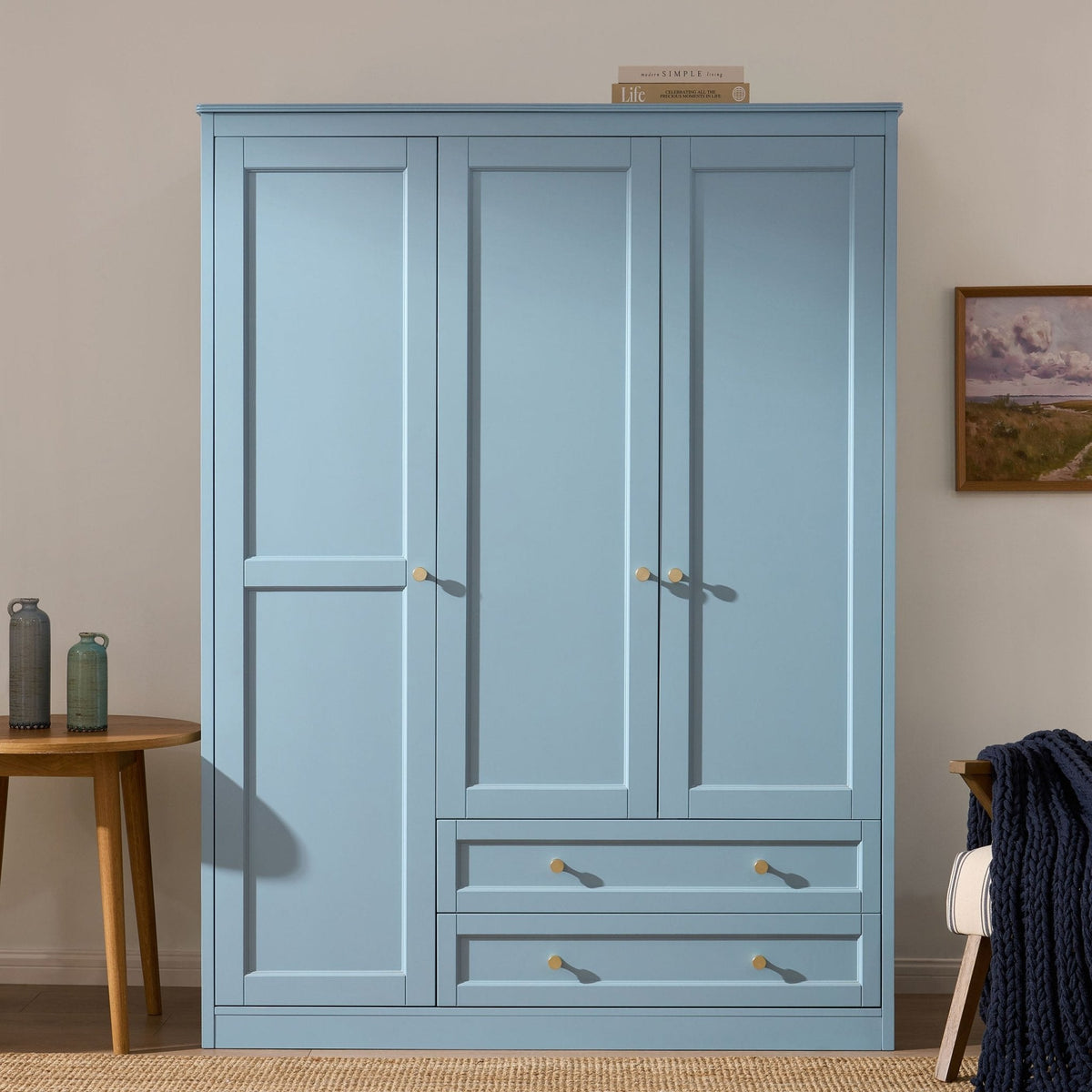 Dusklia - Ruby 3 Door Wardrobe with Drawers - Sky Blue