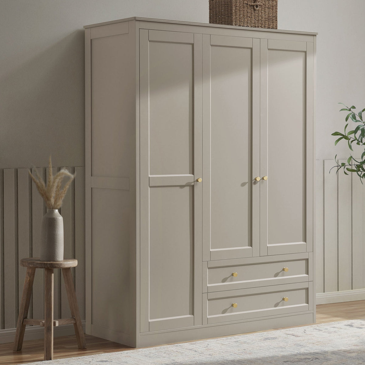 Dusklia - Ruby 3 Door Wardrobe with Drawers - Taupe