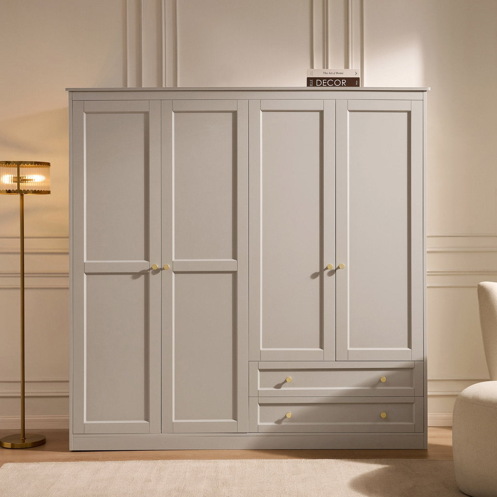 Dusklia - Ruby 4 Door Wardrobe with Drawers - Taupe