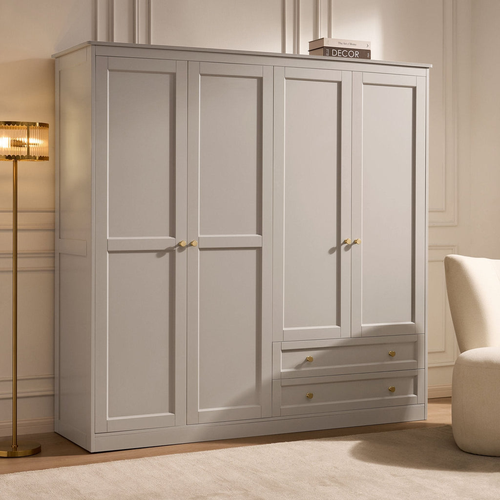Dusklia - Ruby 4 Door Wardrobe with Drawers - Taupe