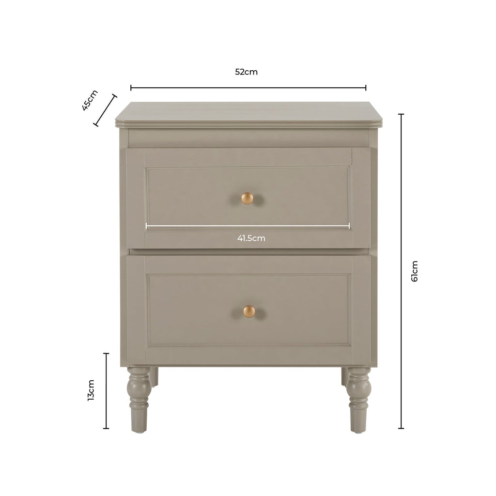 Dusklia - Ruby 2 Drawer Bedside Table - Taupe