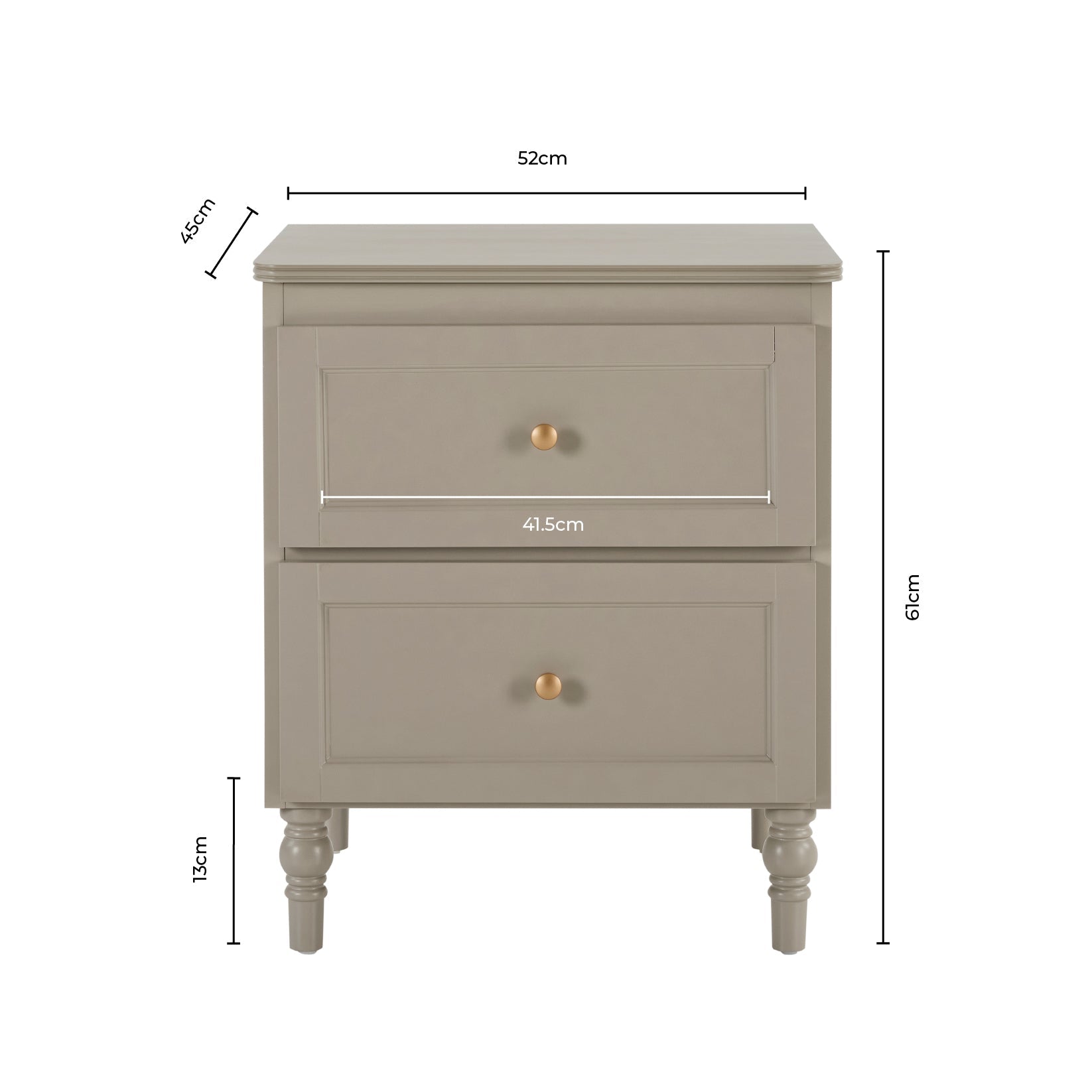 Dusklia - Ruby 2 Drawer Bedside Table - Taupe