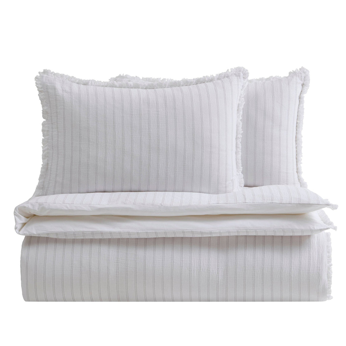 Dusklia - Saffi Stripe Jacquard 200 Thread Count Duvet Cover & Pillowcase Set - White/Grey