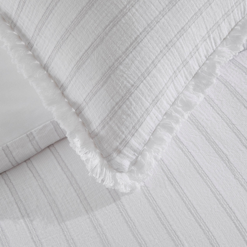Dusklia - Saffi Stripe Jacquard 200 Thread Count Duvet Cover & Pillowcase Set - White/Grey