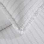 Dusklia - Saffi Stripe Jacquard 200 Thread Count Duvet Cover & Pillowcase Set - White/Grey