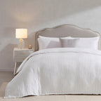 Dusklia - Saffi Stripe Jacquard 200 Thread Count Duvet Cover & Pillowcase Set - White/Grey