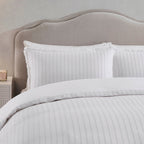 Dusklia - Saffi Stripe Jacquard 200 Thread Count Duvet Cover & Pillowcase Set - White/Grey