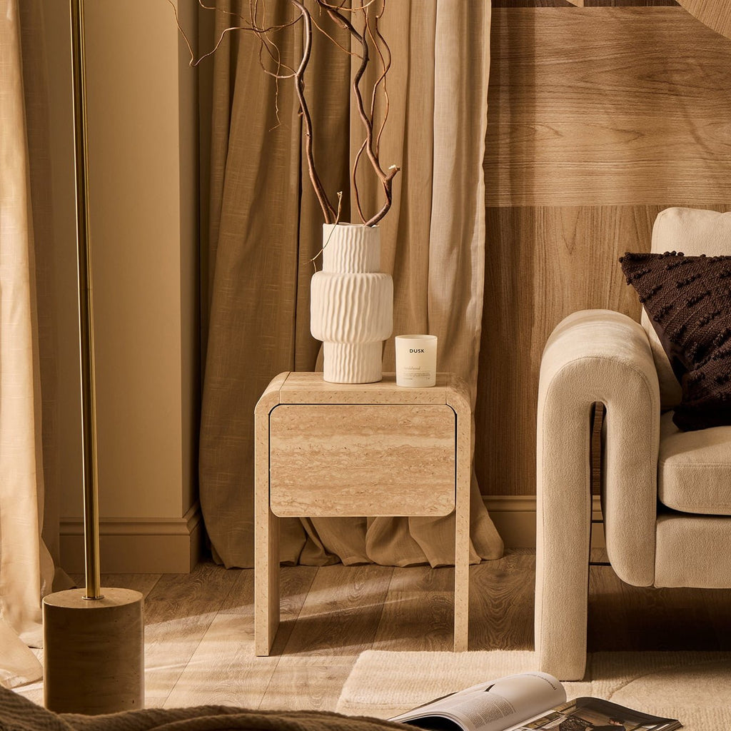 Dusklia - Samira Side Table - Travertine Effect