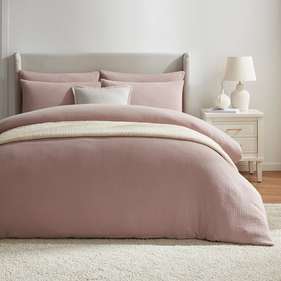 Dusklia - Santorini Muslin Duvet Cover & Pillowcase Set - Blush Pink