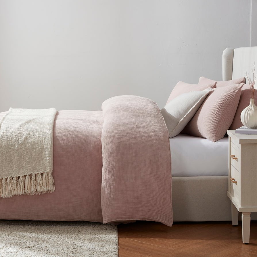 Dusklia - Santorini Muslin Duvet Cover & Pillowcase Set - Blush Pink