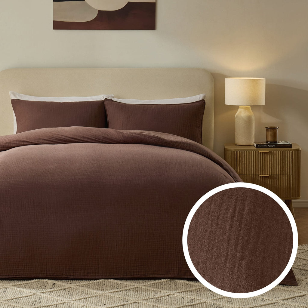 Dusklia - Santorini Muslin Duvet Cover & Pillowcase Set - Mocha