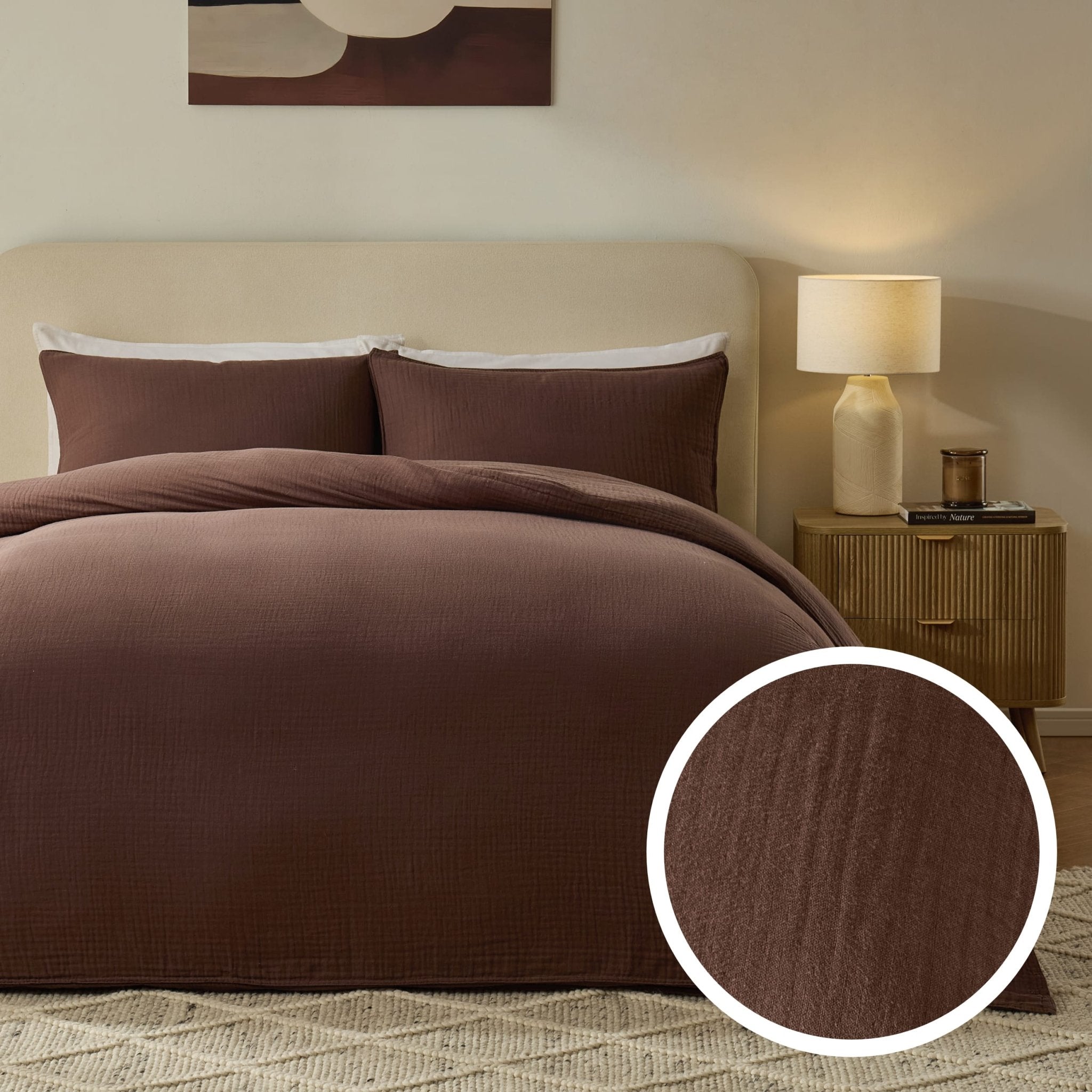 Dusklia - Santorini Muslin Duvet Cover & Pillowcase Set - Mocha