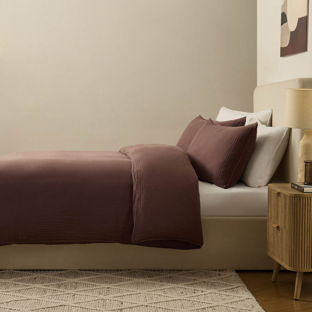 Dusklia - Santorini Muslin Duvet Cover & Pillowcase Set - Mocha