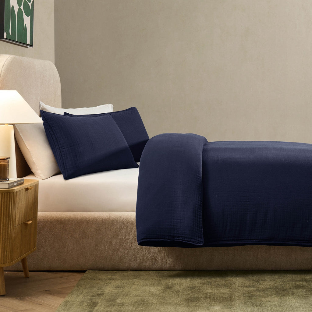 Dusklia - Santorini Muslin Duvet Cover & Pillowcase Set - Navy