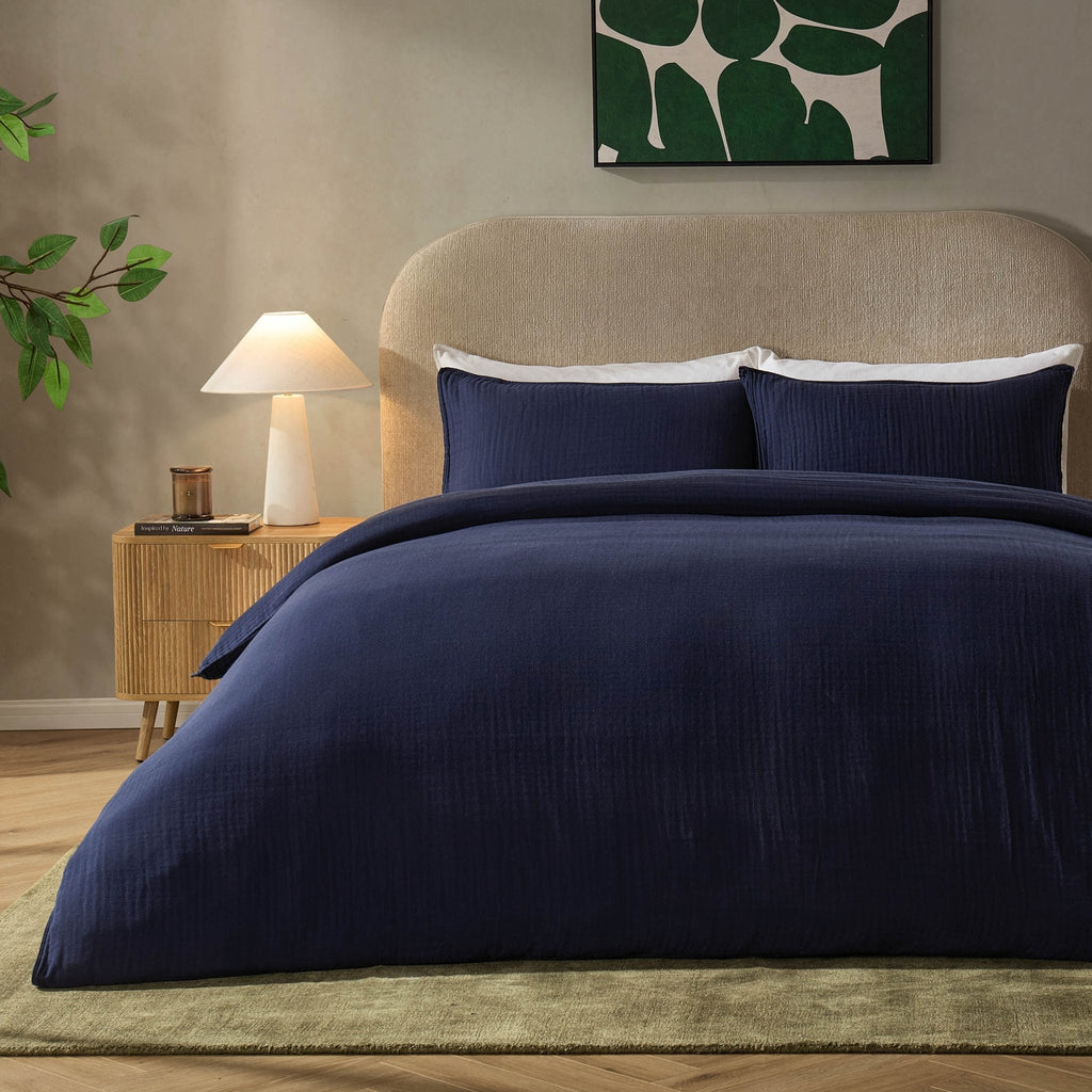 Dusklia - Santorini Muslin Duvet Cover & Pillowcase Set - Navy