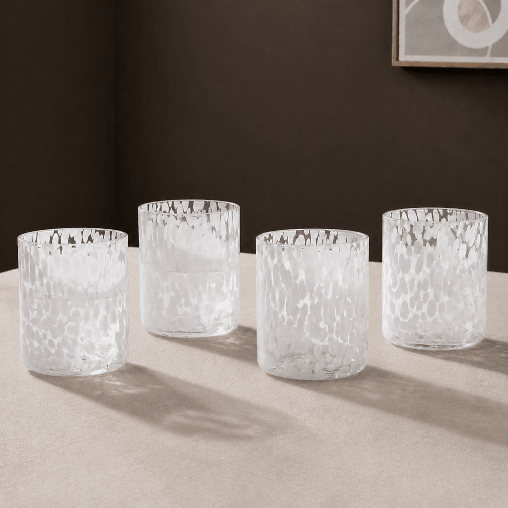 Dusklia - Sarda Dotty Glass Tumblers - Set of 4 - White
