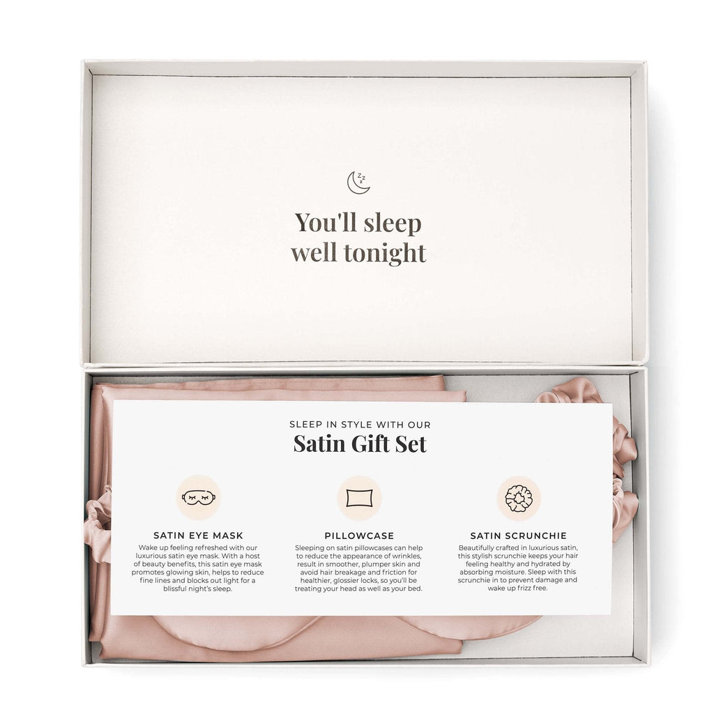 Dusklia - Satin Pillowcase, Eye Mask and Hair Tie Gift Set - Pink