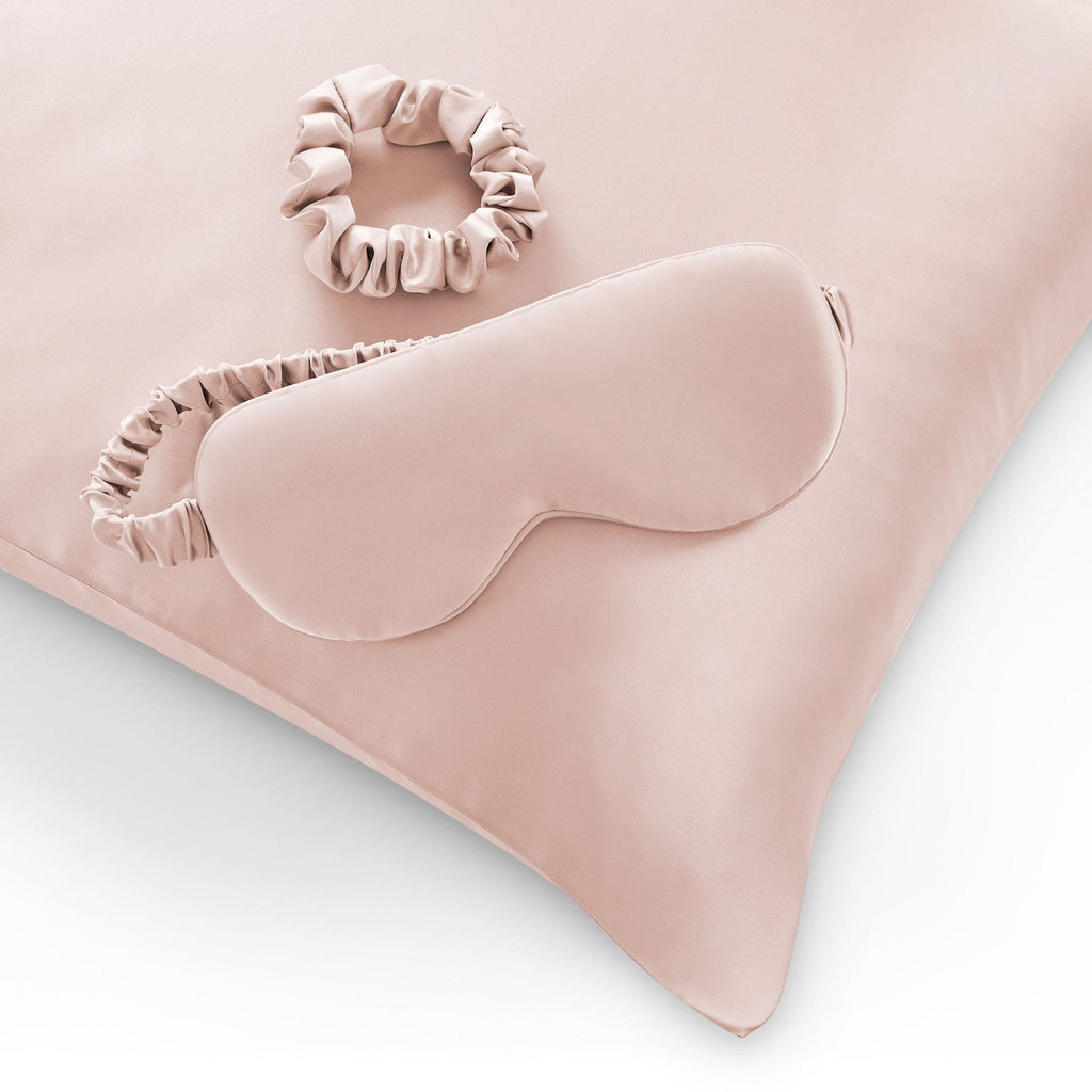 Dusklia - Satin Pillowcase, Eye Mask and Hair Tie Gift Set - Pink
