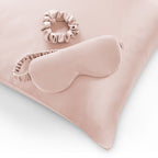 Dusklia - Satin Pillowcase, Eye Mask and Hair Tie Gift Set - Pink