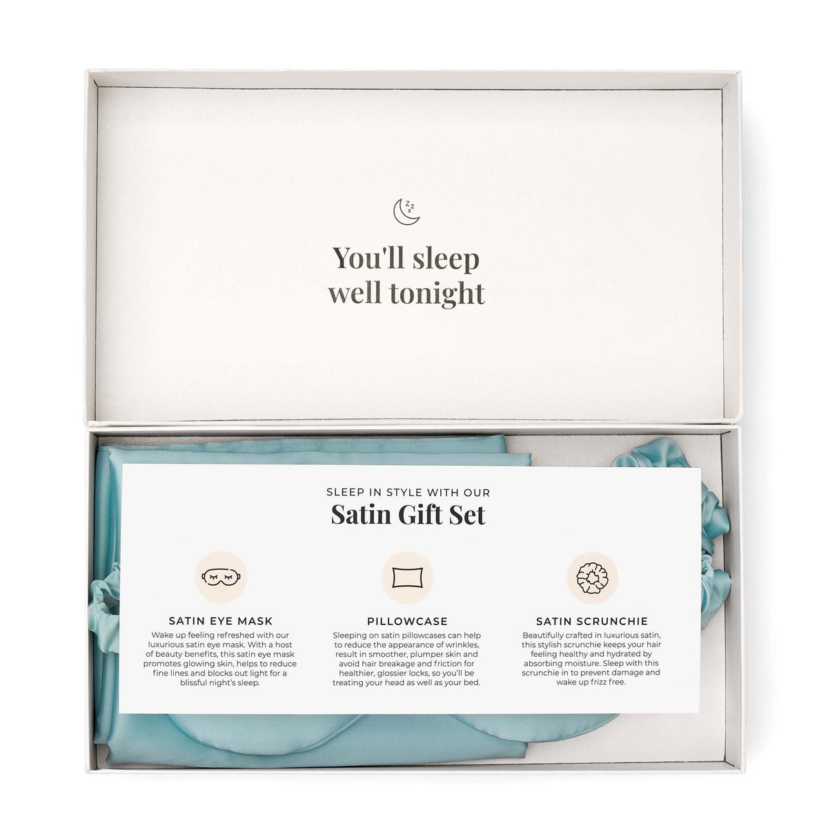 Dusklia - Satin Pillowcase, Eye Mask and Hair Tie Gift Set - Sage