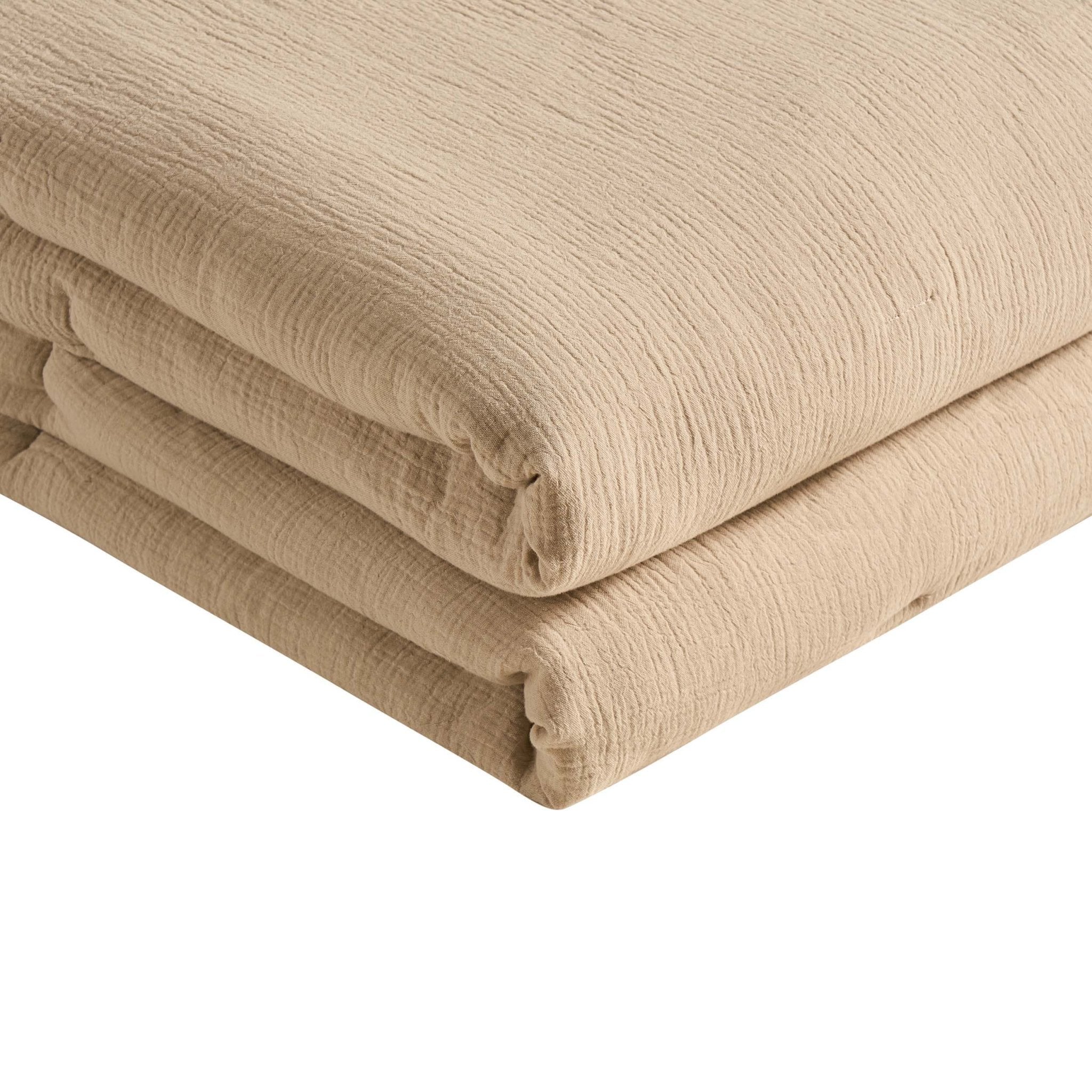 Dusklia - Savannah Four Layer Quilted Tufted Muslin Bedspread - Oat
