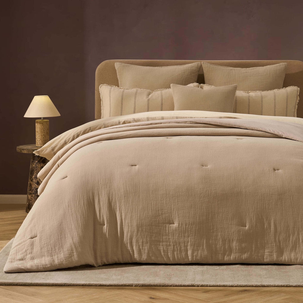 Dusklia - Savannah Four Layer Quilted Tufted Muslin Bedspread - Oat
