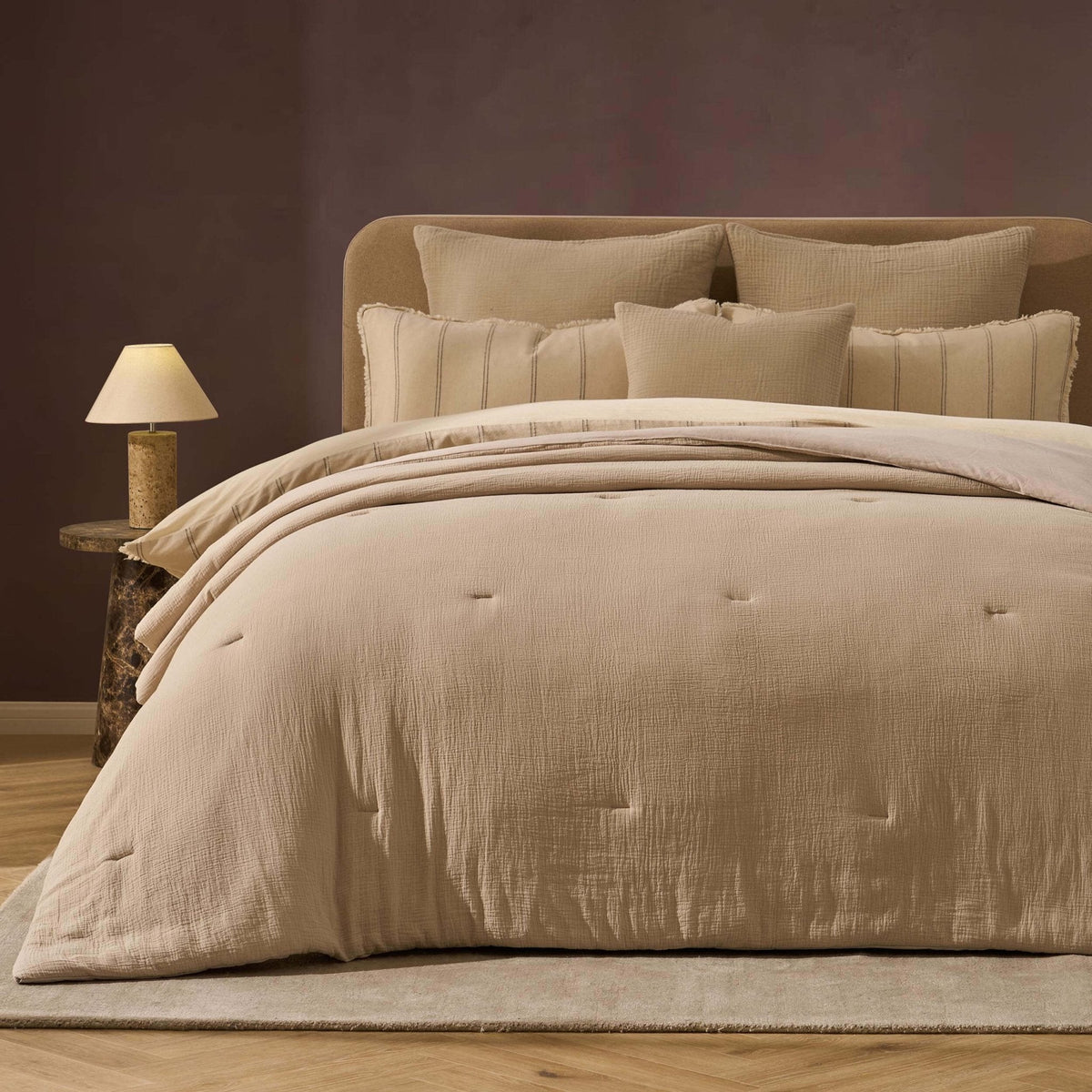 Dusklia - Savannah Four Layer Quilted Tufted Muslin Bedspread - Oat