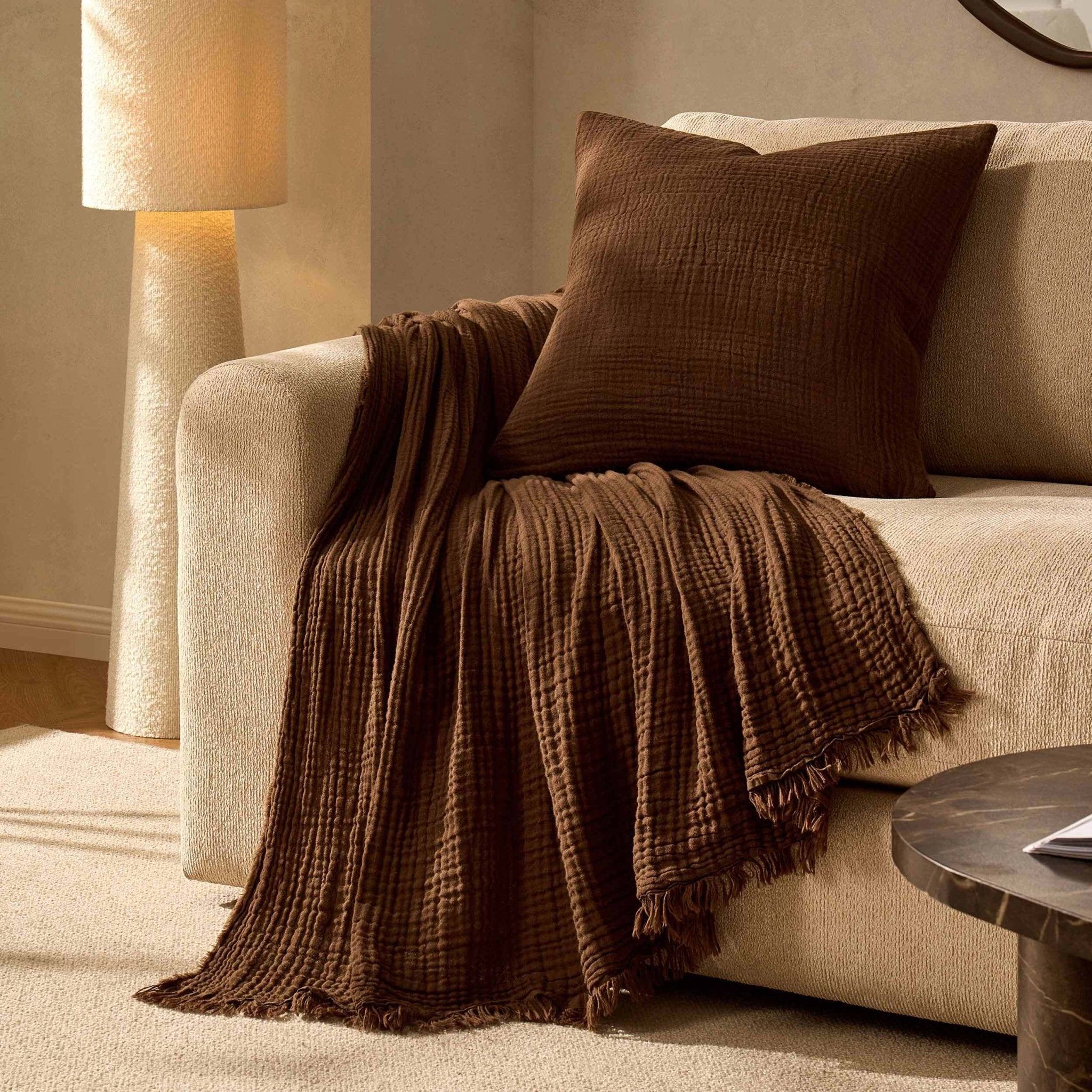 Dusklia - Savannah Four Layer Tufted Muslin Sofa Throw - Chocolate