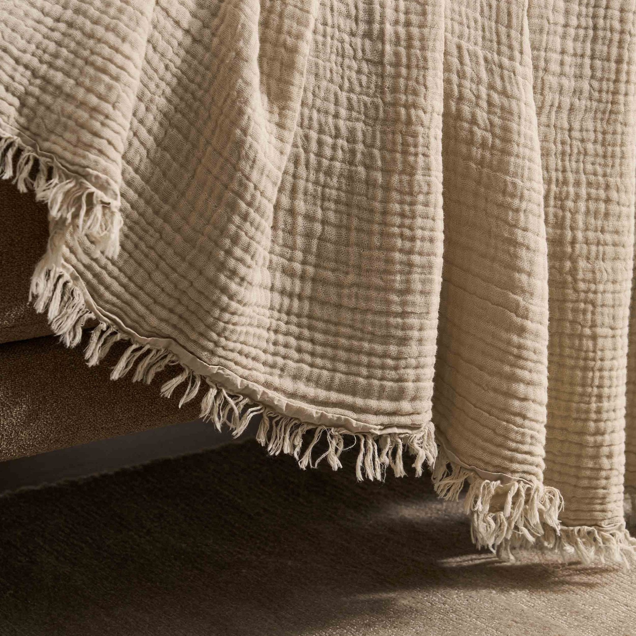 Dusklia - Savannah Four Layer Tufted Muslin Sofa Throw - Oat
