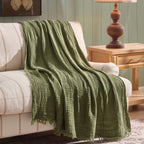 Dusklia - Savannah Four Layer Tufted Muslin Sofa Throw - Olive Green