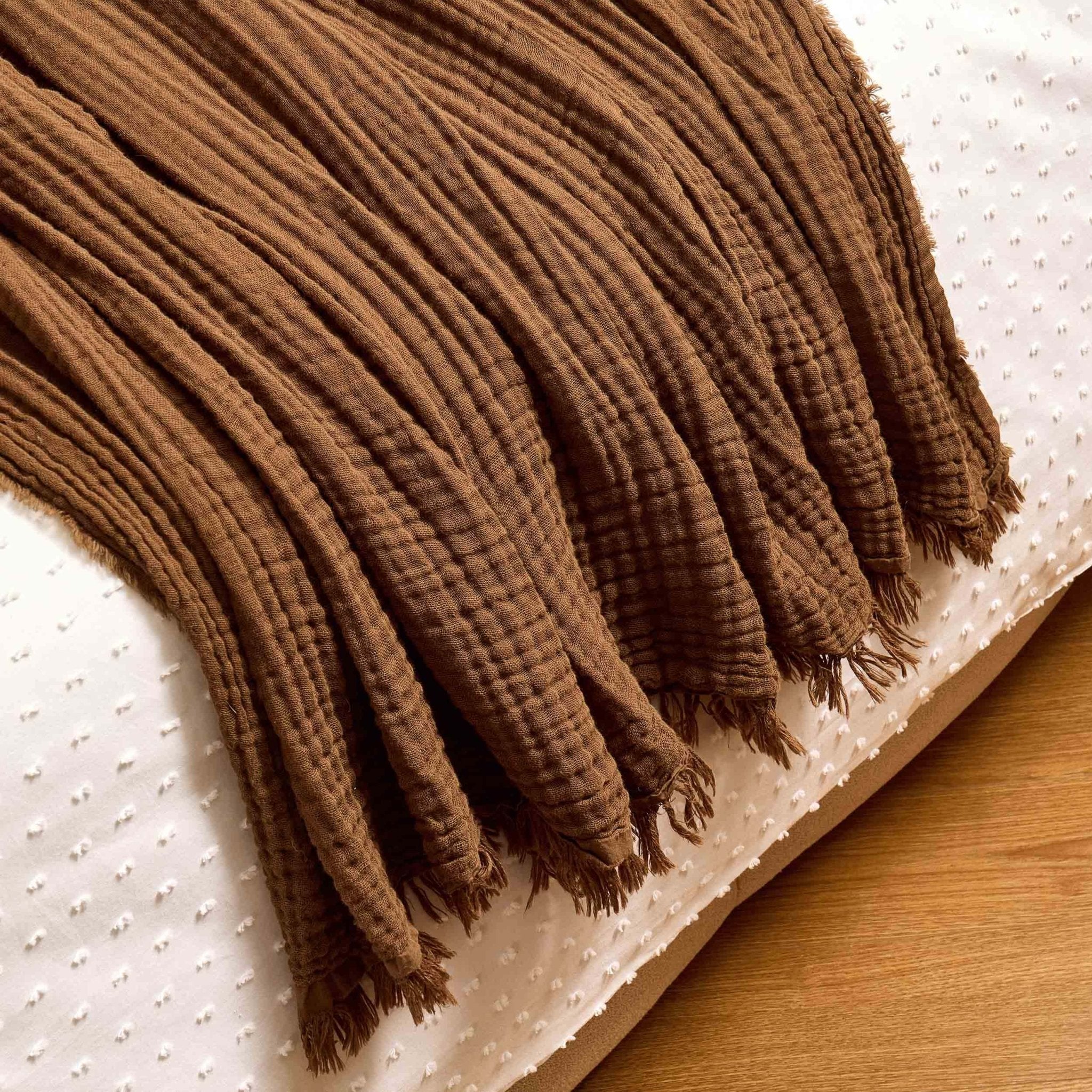 Dusklia - Savannah Four Layer Tufted Muslin Throw - Chocolate