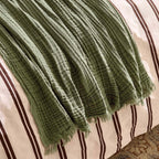 Dusklia - Savannah Four Layer Tufted Muslin Throw - Olive Green