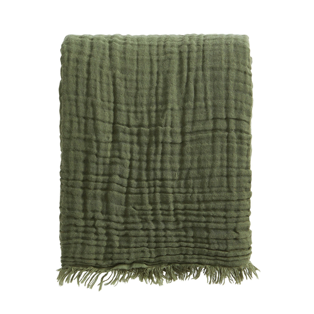 Dusklia - Savannah Four Layer Tufted Muslin Sofa Throw - Olive Green